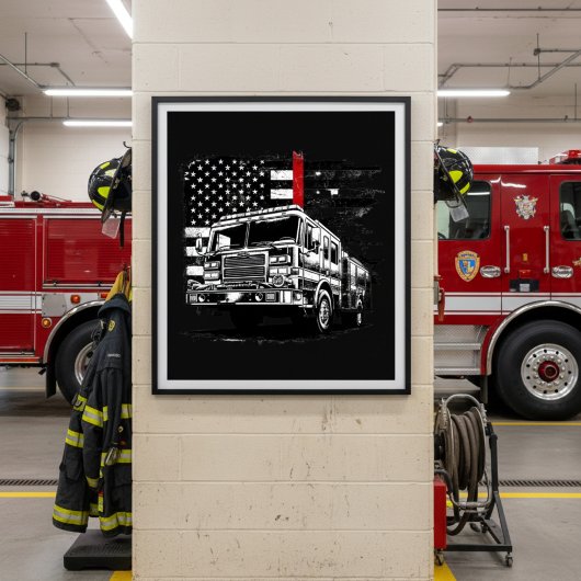 Affiche de pompier Thin Red Line Grunge Drapeau