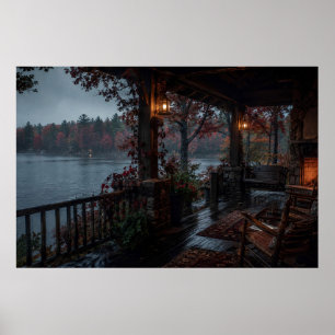 Affiche de porche au bord du lac en automne