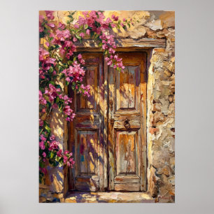Affiche de porte de fleurs rustique