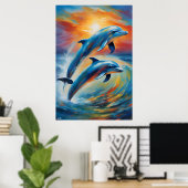 Affiche de portrait à l'huile de dauphins (Bureau à domicile)