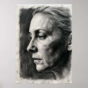 Affiche de portrait au fusain Dessin de femme ex