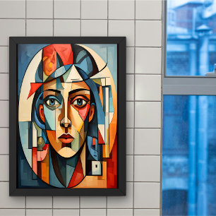 Affiche de portrait cubiste moderne géométrique