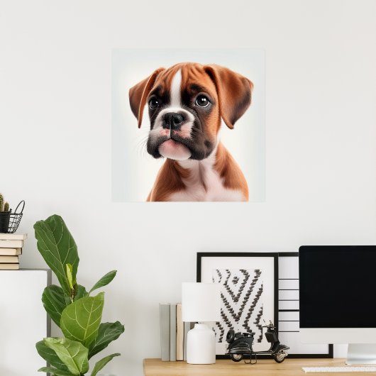 Affiche de portrait de chiot Boxer mignon (Bureau à domicile)