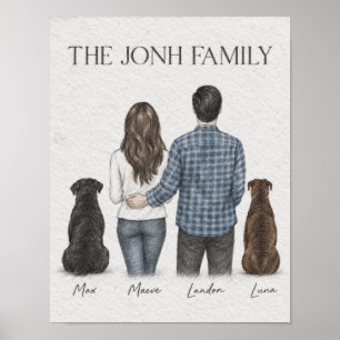 Affiche de portrait de famille au graphite Couple