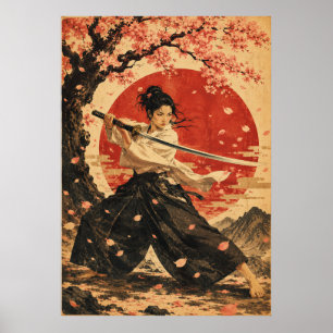 Affiche de portrait de femme japonaise sous soleil