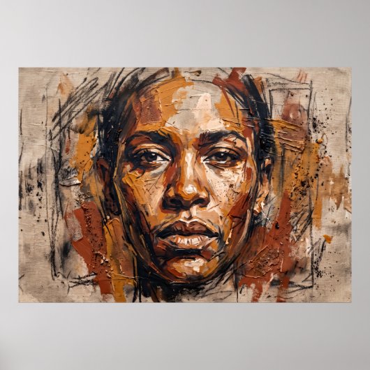Affiche de portrait de femme noire expressive (Devant)