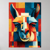 Affiche de portrait de lama - Gravure sur bois géo (Devant)