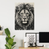Affiche de portrait de lion au fusain (Bureau à domicile)