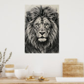 Affiche de portrait de lion au fusain (Cuisine)