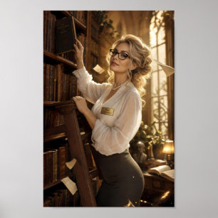 Affiche de portrait de muse de bibliothèque dorée