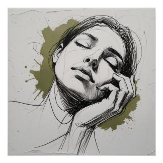 Affiche de portrait féminin émouvant – Main sur le