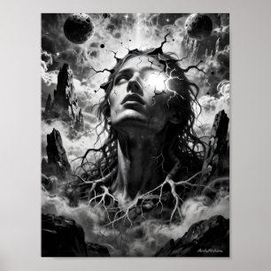 Affiche de portrait surréaliste à l'esprit cosmiqu
