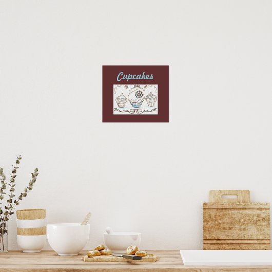 Affiche de poster d'art cupcake bleu (Cuisine)