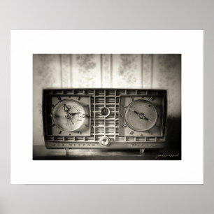 Affiche de poster de radio horloge vintage sépia