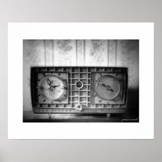 Affiche de poster de radio-réveil vintage B&W