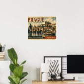 Affiche de Prague - Ville aux cent flèches - Vinta (Bureau à domicile)