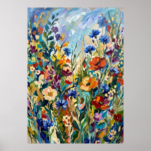 Affiche de prairie fleurie colorée (Devant)