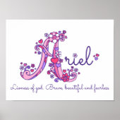 Affiche de prénom de fille Ariel avec monogramme a (Devant)