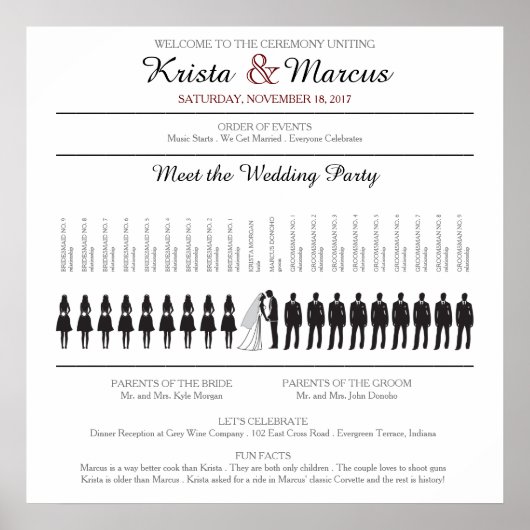 Affiche de programme de mariage à silhouettes simp (Devant)