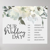 Affiche de programme de mariage floral Roses blanc (Devant)
