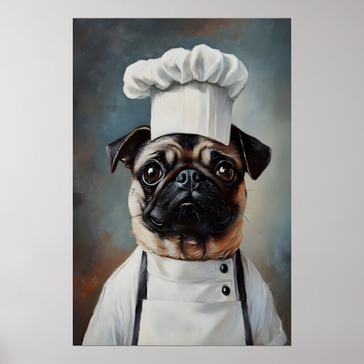 Affiche De Pug En Chapeau De Chef, Affiche De Chie (Devant)