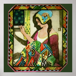 Affiche de quiltier Art Nouveau – Femme de couture