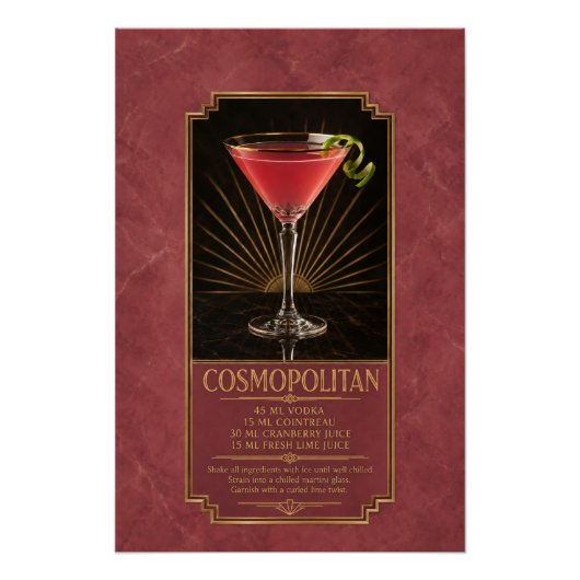 Affiche de recette Cosmopolitan | Art de bar (Devant)