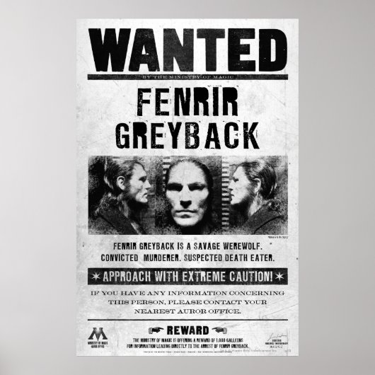 Affiche de recherche de Fenrir Greyback (Devant)