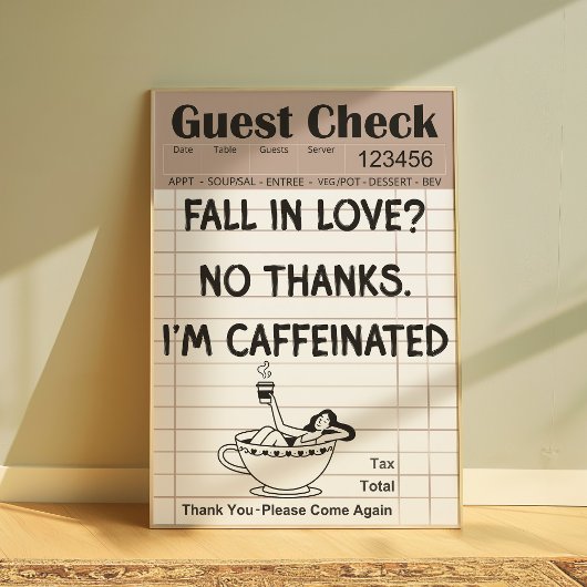 Affiche de reçu de café drôle