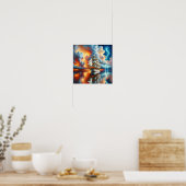 Affiche de réflexion de yacht de coucher de soleil (Cuisine)