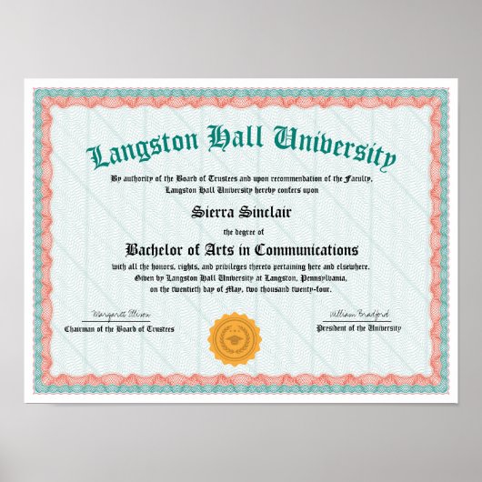 Affiche de réplique de diplôme d'université ou de  (Devant)