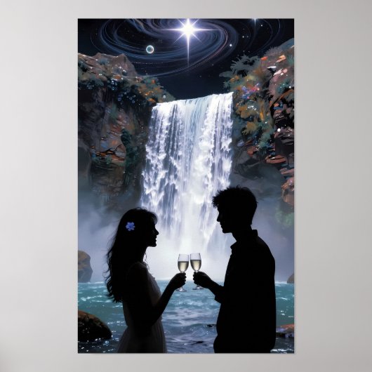 Affiche de rêve de romance de cascade étoilée (Devant)