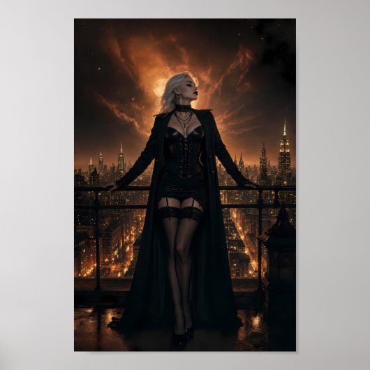Affiche de rêve de skyline gothique sous la lune (Devant)