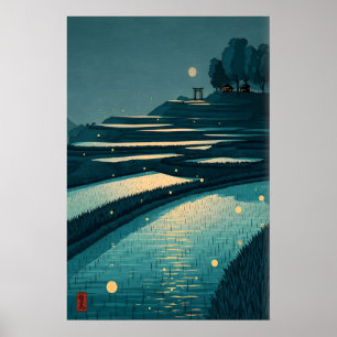 Affiche de rizière sereine, terrasses au clair de