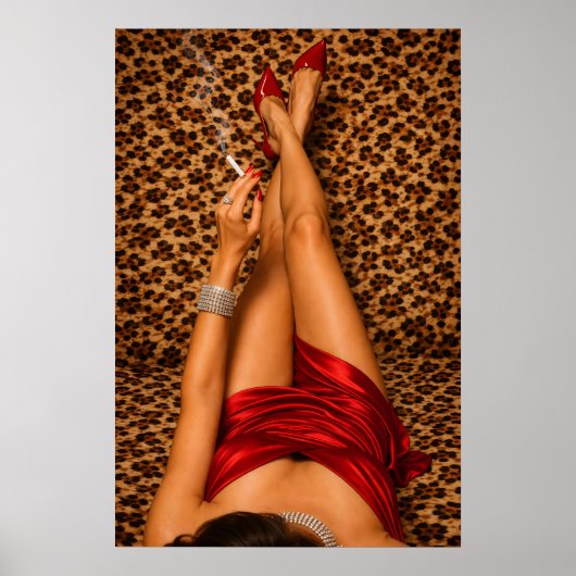 Affiche de robe rouge glamour impression léopard, (Devant)
