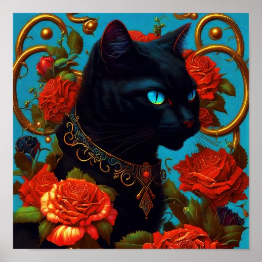Affiche de Rose le Chat - Art mural de chat noir (Devant)