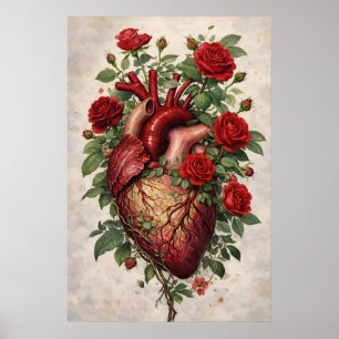 Affiche de roses de cœur anatomique, botanique