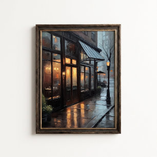 Affiche de rue de bistro pluvieux