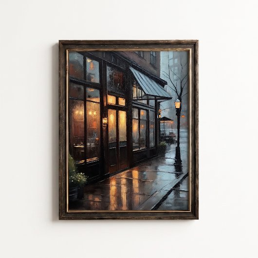 Affiche de rue de bistro pluvieux