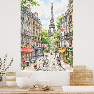 Affiche de rue de Paris aquarelle, Tour Eiffel mur
