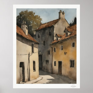 Affiche de rue de village ensoleillée