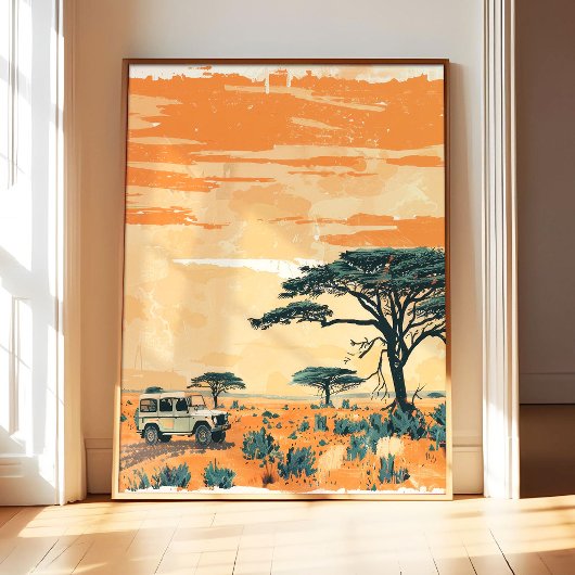 Affiche de safari africain, impression d'art rétro