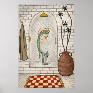 Affiche de salle de bain grenouille drôle, rétro f