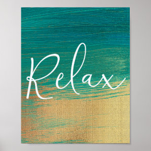 Affiche de salle de bain Relax Green Gold Écriture