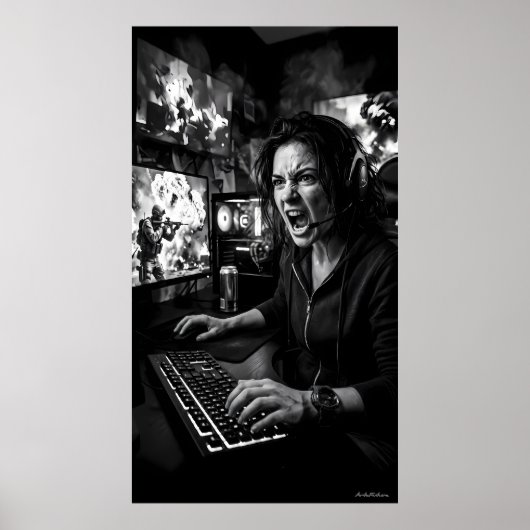 Affiche de salle de jeu monochrome totale de rage (Devant)