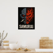Affiche de samouraï au masque Oni divisé (Cuisine)