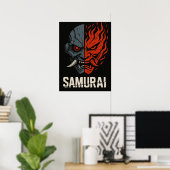 Affiche de samouraï au masque Oni divisé (Bureau à domicile)