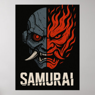 Affiche de samouraï au masque Oni divisé