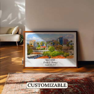 Affiche de San Jose Californie, Aquarelle, Sur mes