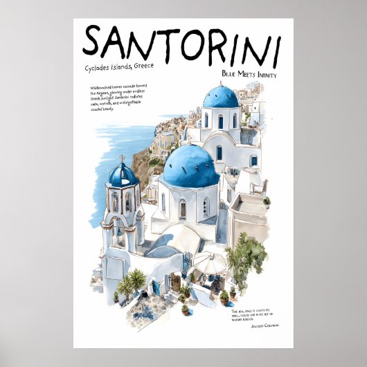 Affiche de Santorin Grèce  Églises à dôme bleu (Devant)
